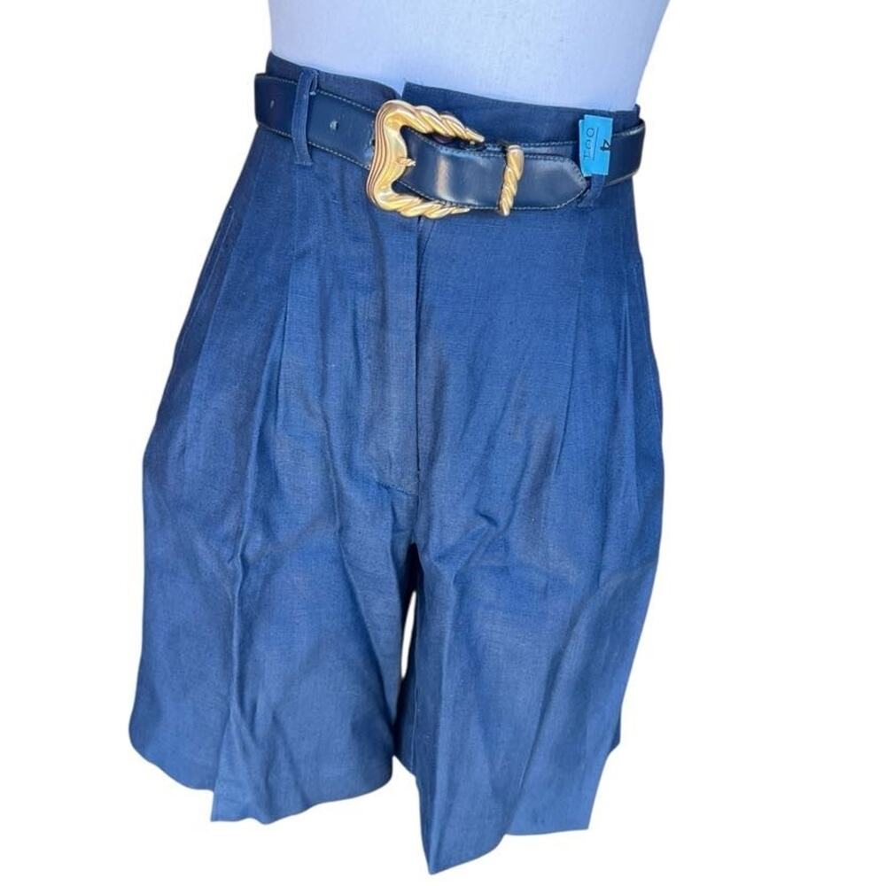 Nordstrom Point of View Women's Linen Blazer & Shorts Set Belted Navy Blue Sz 6 - Picture 7 of 12